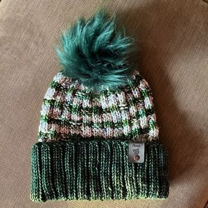 Hand Knit Luxury Wool Hat with Faux Fur Pom Pom